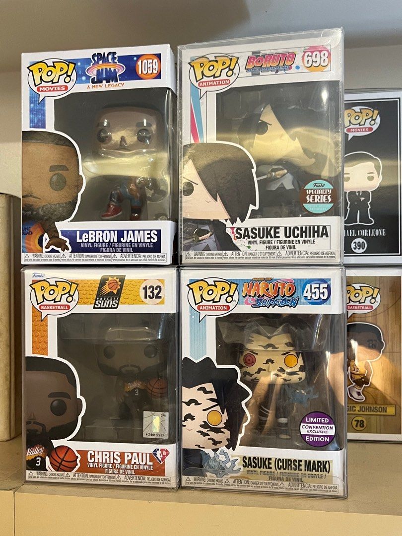 Funko pops (Category: Designer & Blind Box Toys) located in Cainta. Submitted by cyrsdlcrz (Listing ID 1283669929, Image 2). Description: Funko pops for sale The Godfather OG Set of 4 - 10,000 Vito Corleone - 2500 Larry Bird - 1100 Magic Johnson - 700 Jimmy Butler - 700 Chris paul - 700 Space Jam lebron - 700 Naruto Sexy Jutsu BL- 2000 Itachi AE - 1600 Sasuke Curse LCEE - 2000 Adult Sasuke SS - 800 Conor McGregor Set of 2 - 5000 Spiderverse Set o