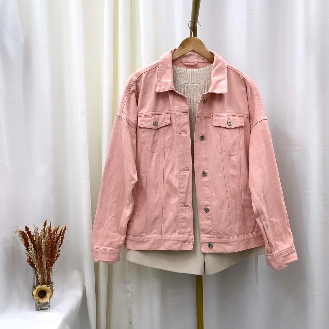 Salmon pink denim jacket store