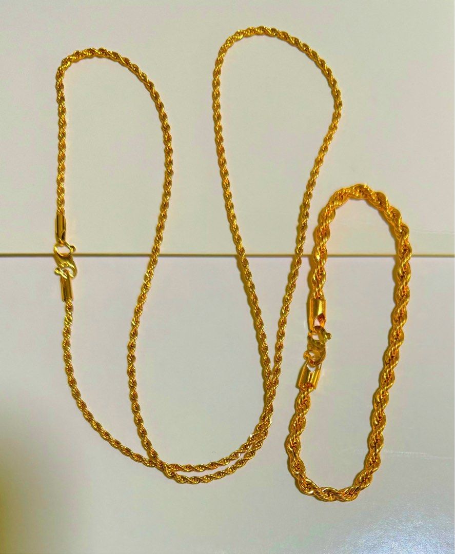 Necklace and bracelet set Bangkok gold plated 2 mm 60cm length