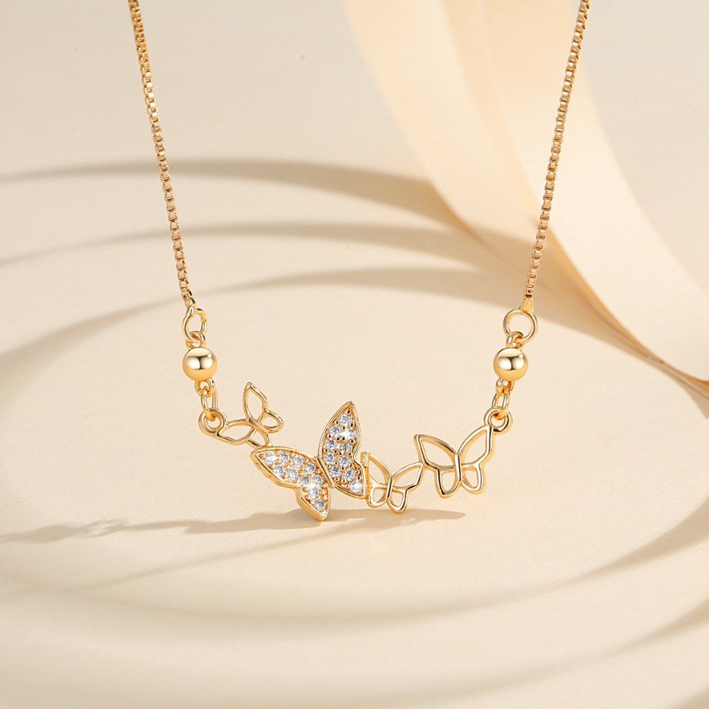 Necklace Minimalist Gold Plated Crystal Korean Style Fashion