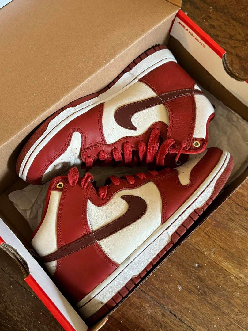 nike dunks high (Category: Sneakers) located in Quezon City. Submitted by ayan27 (Listing ID 1283704135, Image 3). Description: Women’s Nike Dunk High SIZE: US-7, Cm-24, Uk-4.5, EUR- 38 -Cinnabar/Red -Good as new, only used for a couple of times -Authentic, bought from the nike app -RFS: Decluttering.