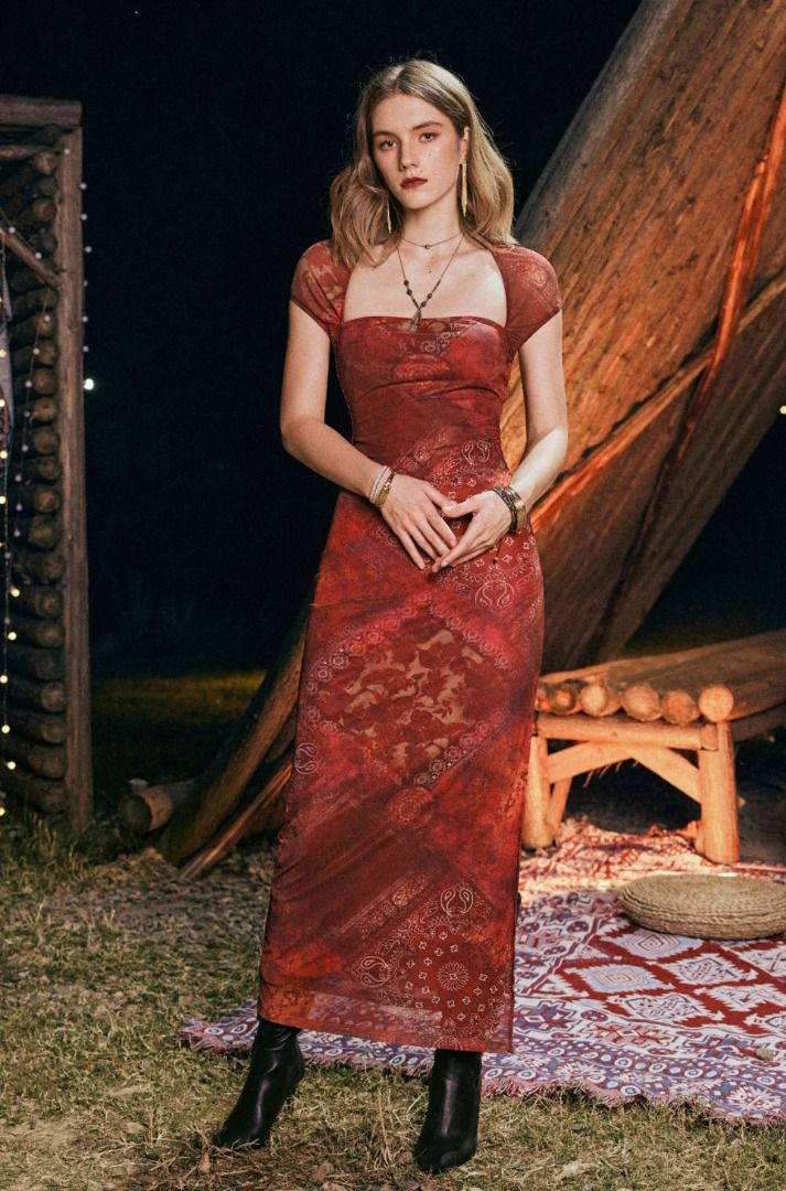 Paisley pattern maxi dress online