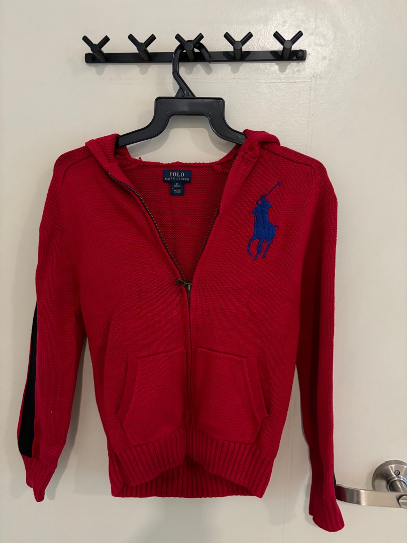 Red top polo cardigan