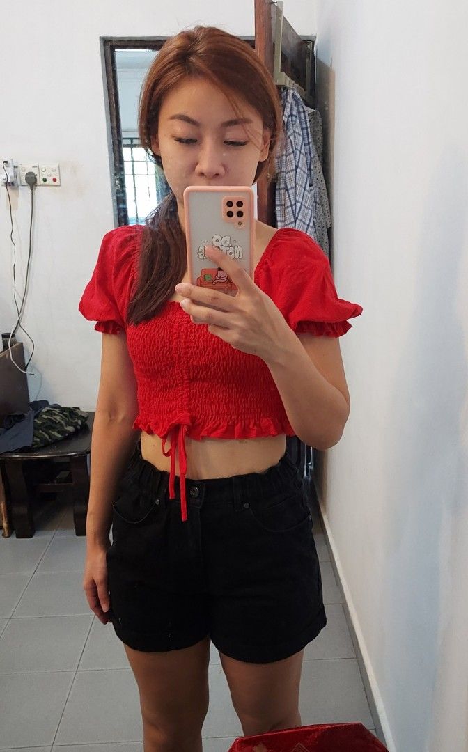 Red top and discount shorts