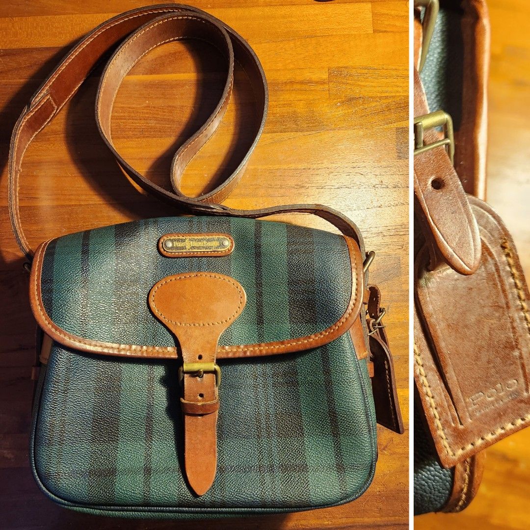 TRUE VINTAGE RALPH LAUREN GENUINE LEATHER PLAID CROSS BODY BAG