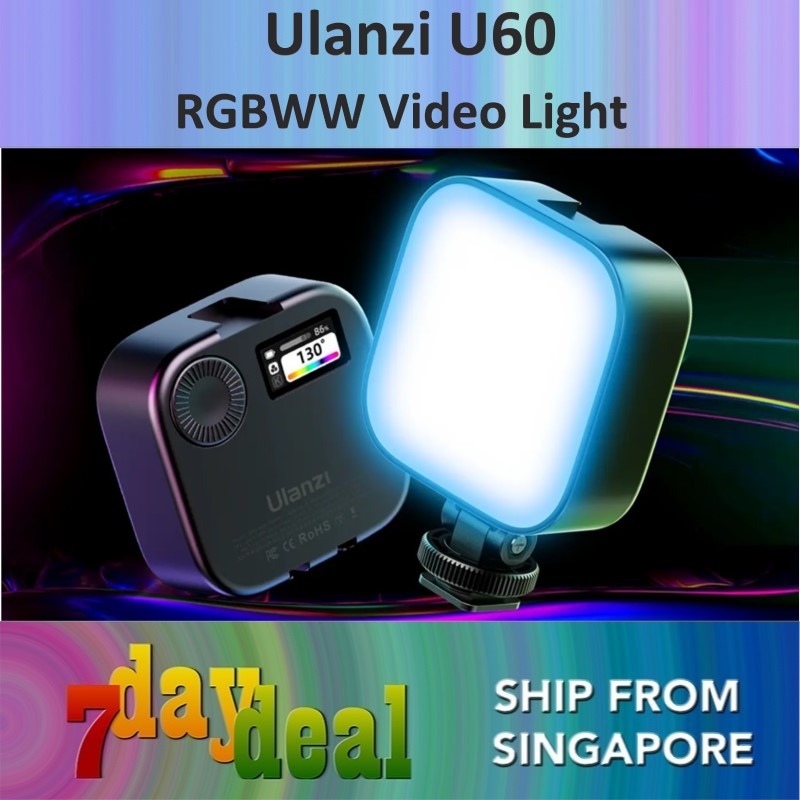 ULANZI U60 RGB Vidéo Lampes Noir LED Caméra Lumière 360 ° Full Couleur Portable Photographie Éclairage W Dégagement Rapide Froid Chaussure Adaptateur Et Clip, 2500mAh Rechargeable CRI 95+ 2500-9000K