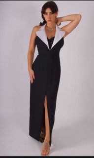 Vintage 90's 'Ever Beauty' Classic and Sexy Black Tuxedo Dress W/ Dramatic White Collar