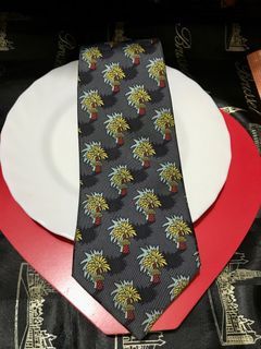 Vintage Tie By Hermes, Gray with Tree Print Theme, Silk Men’s Necktie, Made in France