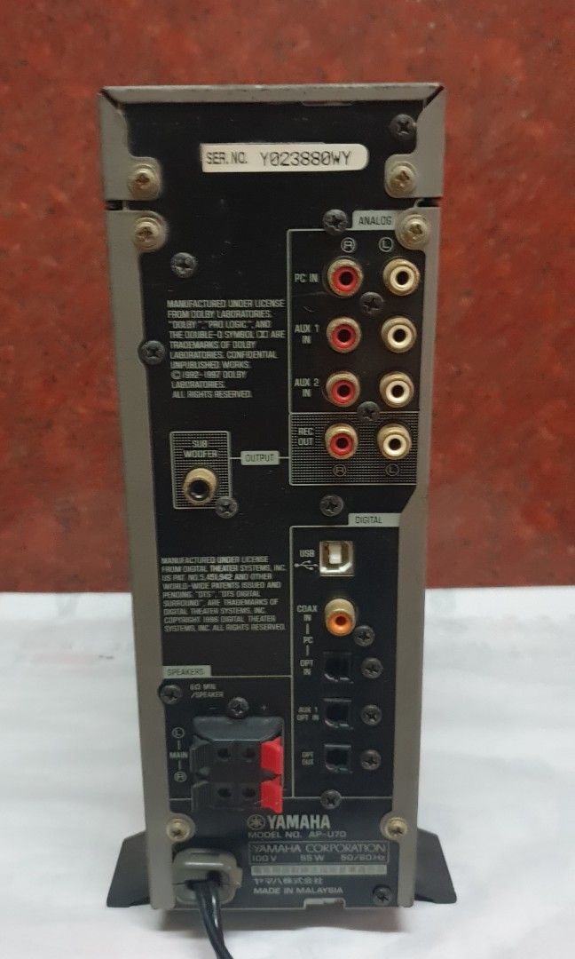 Yamaha Desktop Amplifier (Category: Soundbars, Speakers & Amplifiers) located in Manila. Submitted by zandre615 (Listing ID 1283654990, Image 2). Description: Yamaha desktop amplfier Model # AP-U70 With preset equlizer Usb in, pc in, aux 1, aux2, sub out Coax in, opt in, opt out Stereo speaker input 8ohms Ac 100v, 55w Add shipping.