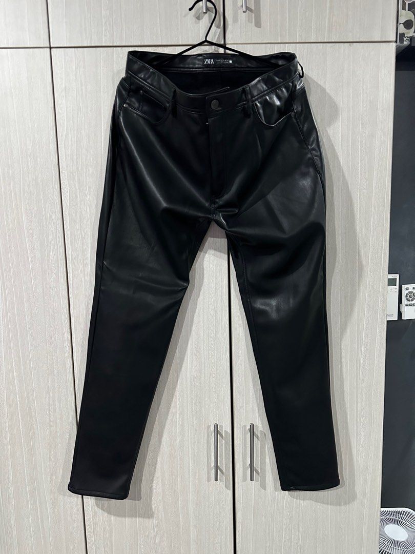Faux leather cheap pants mens zara