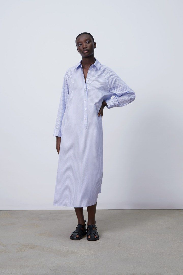open lace back dress Zara Woman Grey Long Shirt Dress – THE GREY AREA main image 1