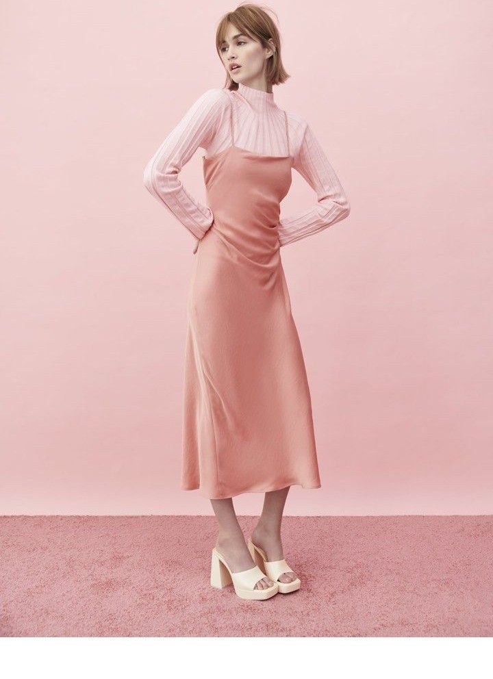 zara peach satin dress ZW COLLECTION SATIN EFFECT HALTER DRESS - Pink