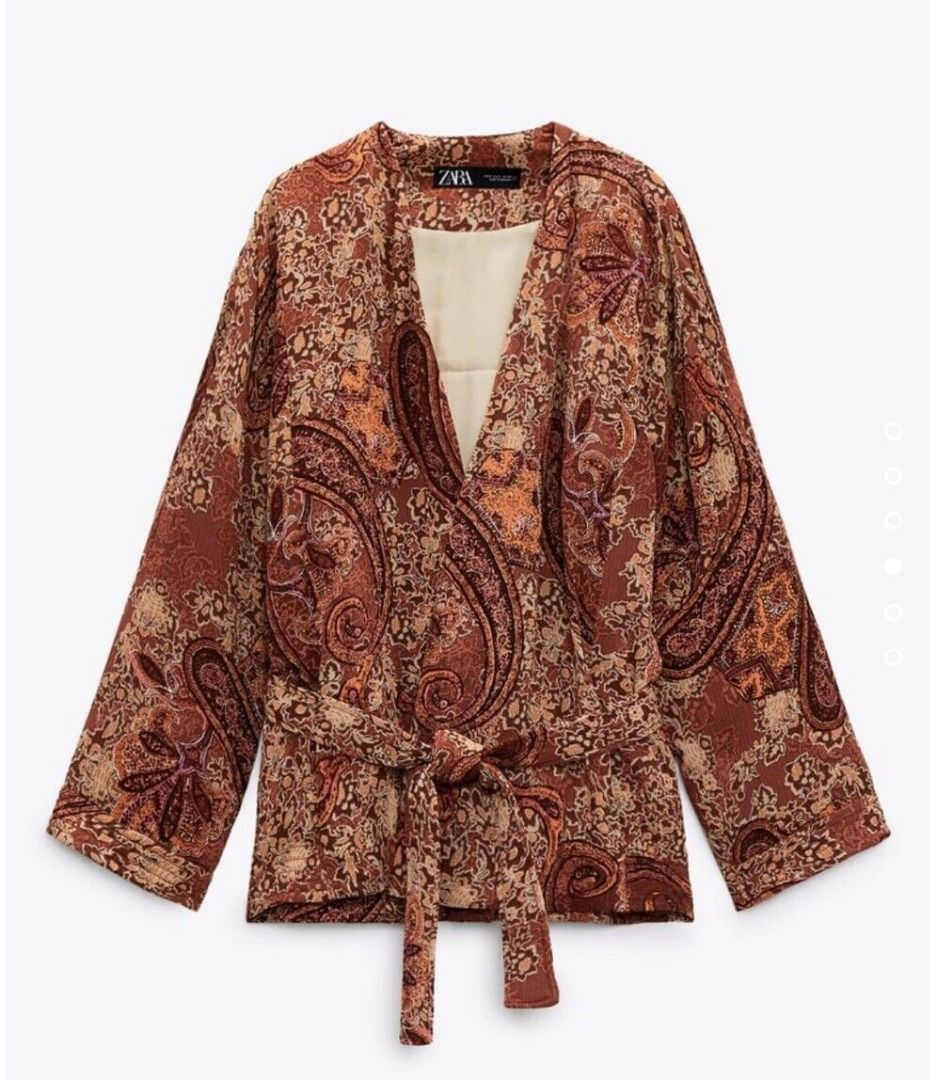 Zara Quilted Kimono Jacket With Print and Belt