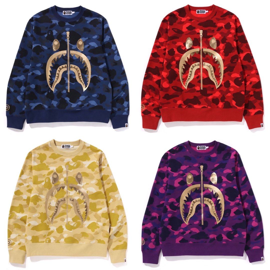 BAPE COLOR CAMO SHARK CREWNECK Men s Fashion Tops Sets