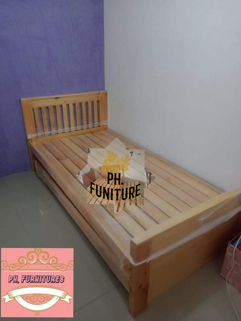 Bed frame with pull out (Category: Bed Frames & Mattresses) located in Manila. Submitted by jovetph. (Listing ID 1288383025, Image 2). Description: size 36x36x75 bed frame with pull out natural VARNISH and COLOR are available made to order pwedi po kayo maGpa custumize Ng bed and choice your design and color ☺️ direct message me po or pm Sa aming pages 📃 PH FURNITURE 🫶🏼 salamat po🫶🏼.