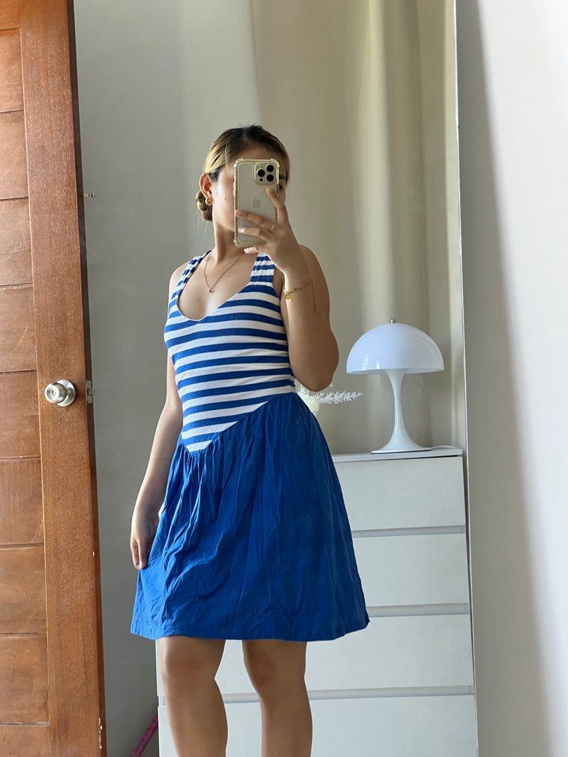 Blue Stripes Summer Cross Back Dress (Category: Dresses) located in Buhi. Submitted by declutterhour (Listing ID 1288314387, Image 2). Description: ✅RFS: Decluttering ✅There’s 15% discount if you order 10 pieces preloved clothes above! ✅No to Joy Reserver!‼️ ✅Model Height: 5ft ✅Model Waistlne: 28inches ✅Visit my profile for more preloved clothes😊 📌Customer will shoulder the shipping fee🚚 📌Courier J&T or LBC only 🚚 🚚 📌Don’t hesitate to mess