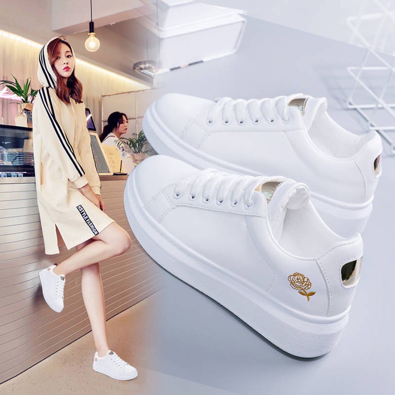 BRAND NEW IN STOCK Korean Designed and Made fashion white rose flower women s shoes korean running sport flat shoes sneakers Women s Fashion Footwear Sneakers on Carousell