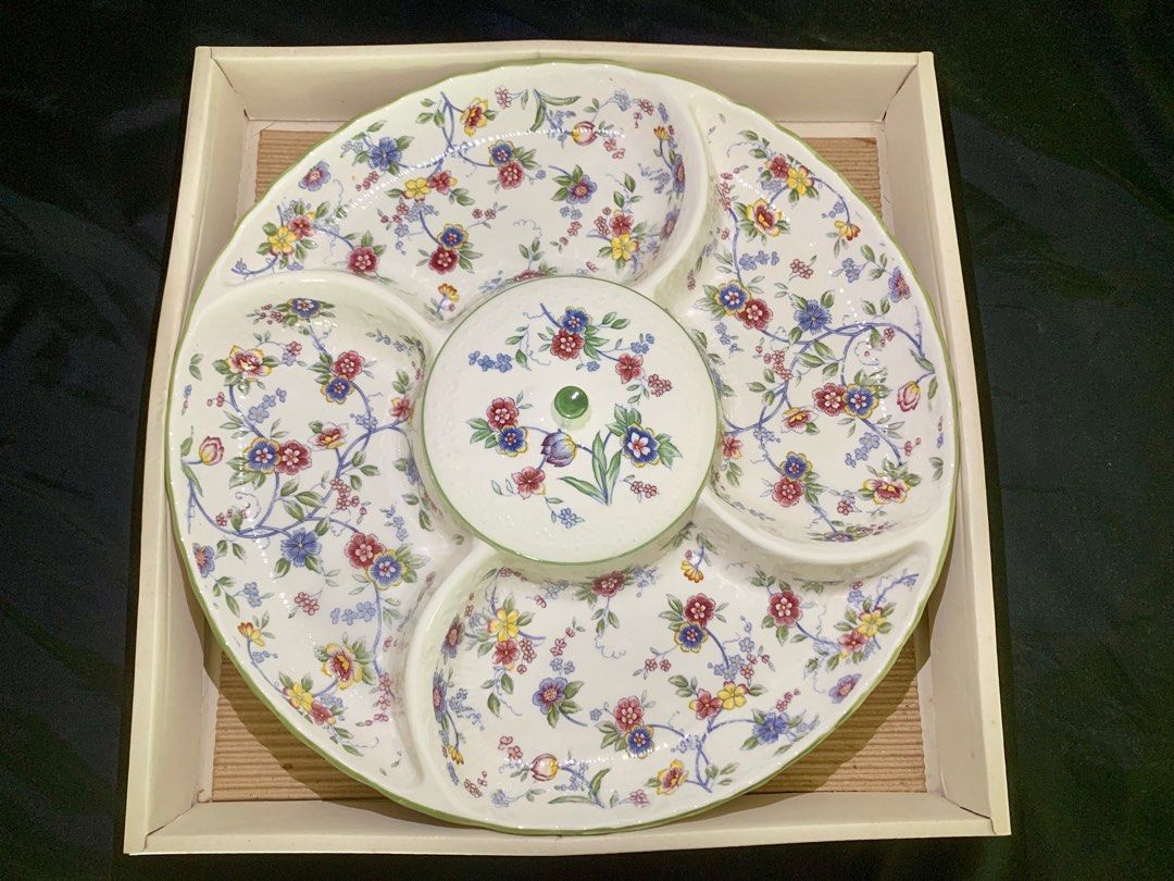 Floral Serving Tray Round 5 Section Vintage Corona by Andrea Sadek