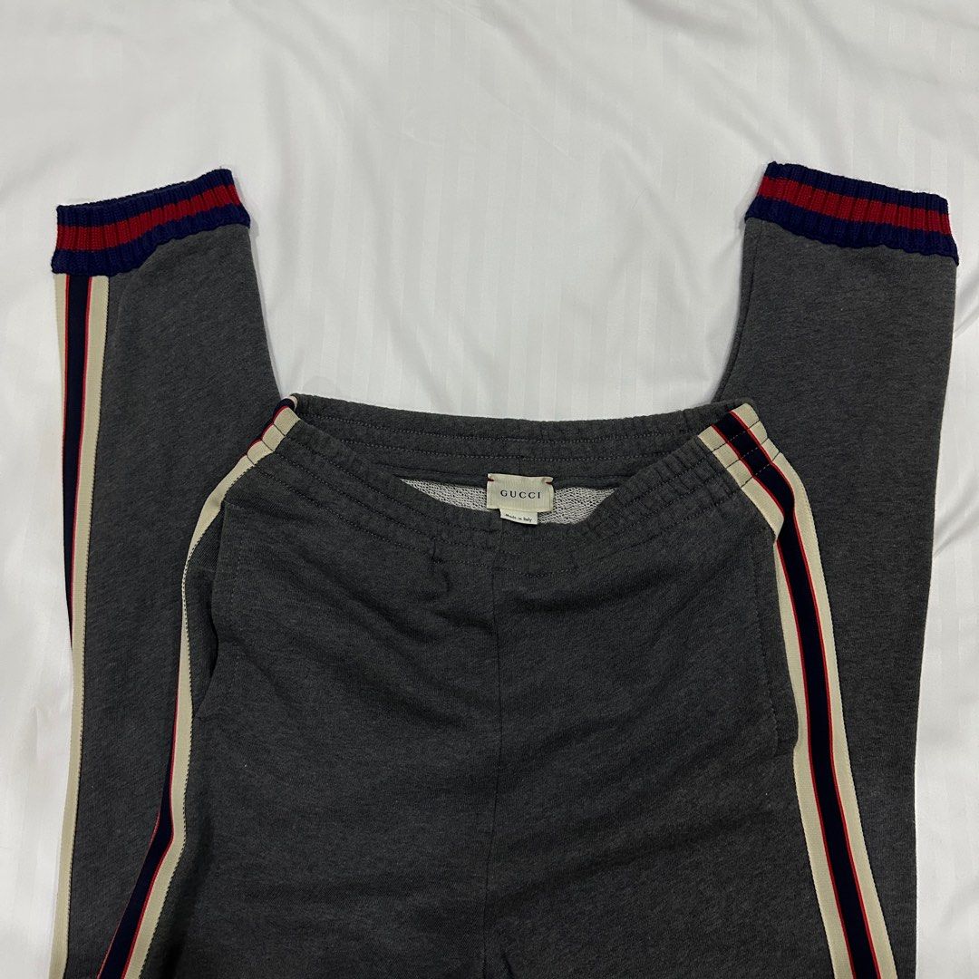 Gucci Logo Stripe Joggers (Category: Activewear) located in Quezon City. Submitted by ishdeclutters (Listing ID 1288364130, Image 3). Description: Condition: 9/10 Color: Grey with Blue-Red Stripes Size: XS-S Womens / Teens 12 Brand Style ID: 497950X9L52.