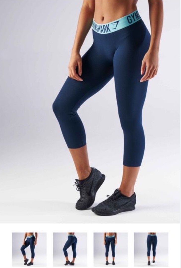 Women's GYMSHARK Training Cropped Leggings Capris Size S Blue