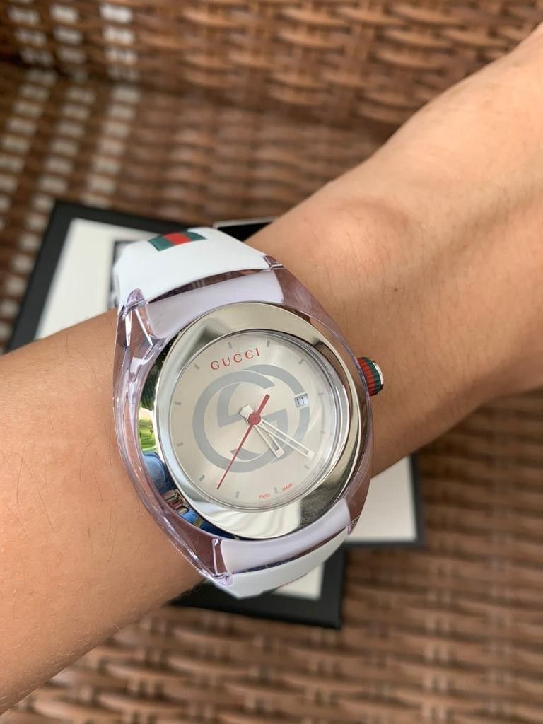 HARGA NET NO NEGO Gucci SYNC XXL White Rubber Strap 46mm Unisex Watch YA137102 5.950jt