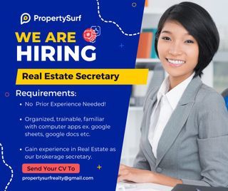 Hiring Real Estate Secretary ✨ Want to start a career in real estate but worried about a lack of experience? Join a team of young, career-driven brokers and real estate professionals and get trained as our Real Estate Secretary.