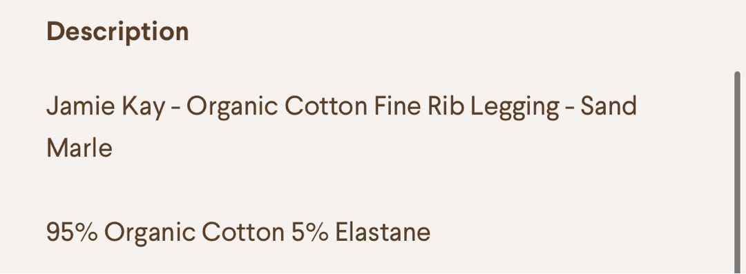 Organic Cotton Fine Rib Legging - Sand Marle