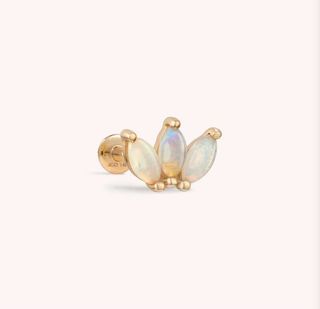 J&Co 14K Solid Gold Opal Marquise Trio Threaded Labret Earring
