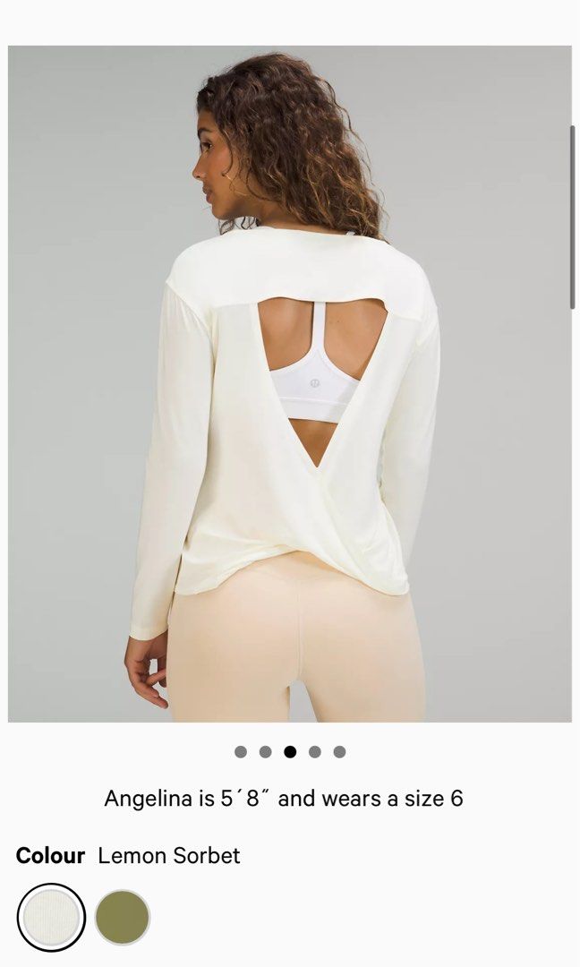 Lululemon top top size 6 M Modal Blend Open Back Long Sleeve Shirt, 女裝,  運動服裝- Carousell