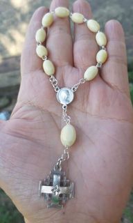 Made in Jerusalem Antique ivory elephant beads Sterling Silver Jerusalem crucifix one decade rosary
