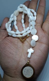 Made in Vatican Rome mother of pearl St Benedict protection rosary necklace