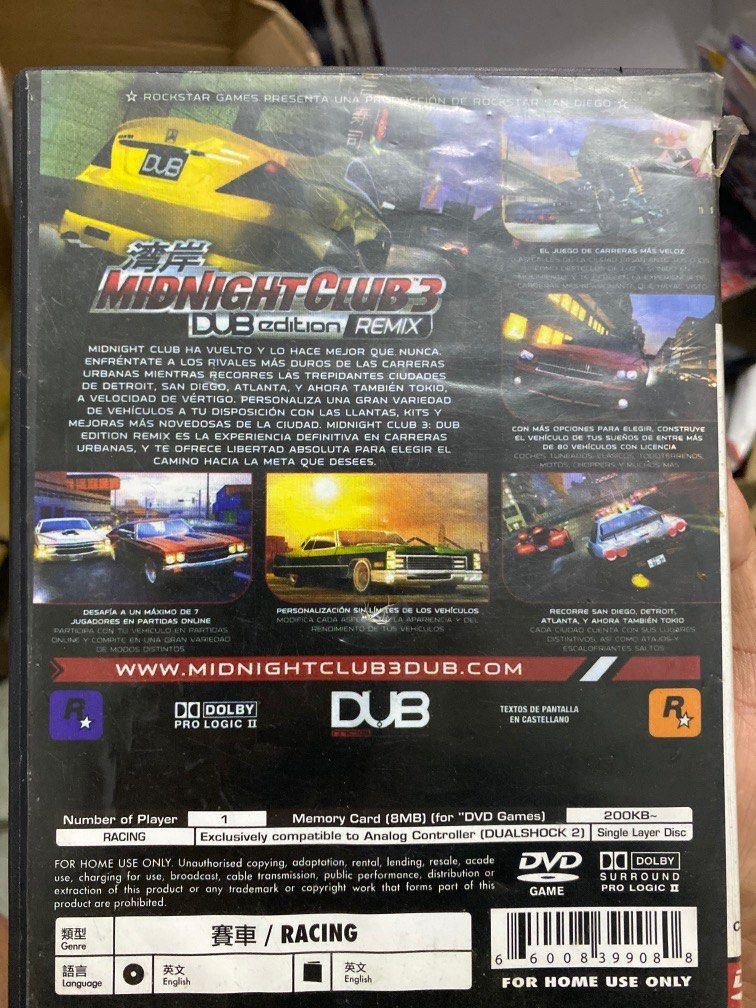 Midnight club3 DUB Edition Remix used gold disc with box, Video