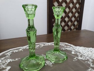 Pair of beautiful green candlestick holders