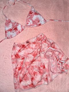 Pink Tie Die Triangle Bikini w/ Skirt