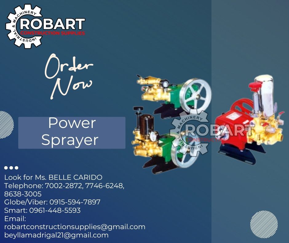 Power Sprayer (Category: Construction Tools & Equipment) located in Manila. Submitted by bellarobart (Listing ID 1288295327, Image 1). Description: Power Spray Model: BS25A Automatic Price: 4,050 Model: BS25M Manual Price: 4,050 𝑹𝑶𝑩𝑨𝑹𝑻 𝑪𝑶𝑵𝑺𝑻𝑹𝑼𝑪𝑻𝑰𝑶𝑵 𝑺𝑼𝑷𝑷𝑳𝑰𝑬𝑺 #RobartConstructionSupplies #robartph #constructionmaterials #industrialsupply Office Address: 1405 Yuseco St. Sta Cruz Manila SEND US MESSAGE FOR INQUIRIES ‼️‼️ 🔵10
