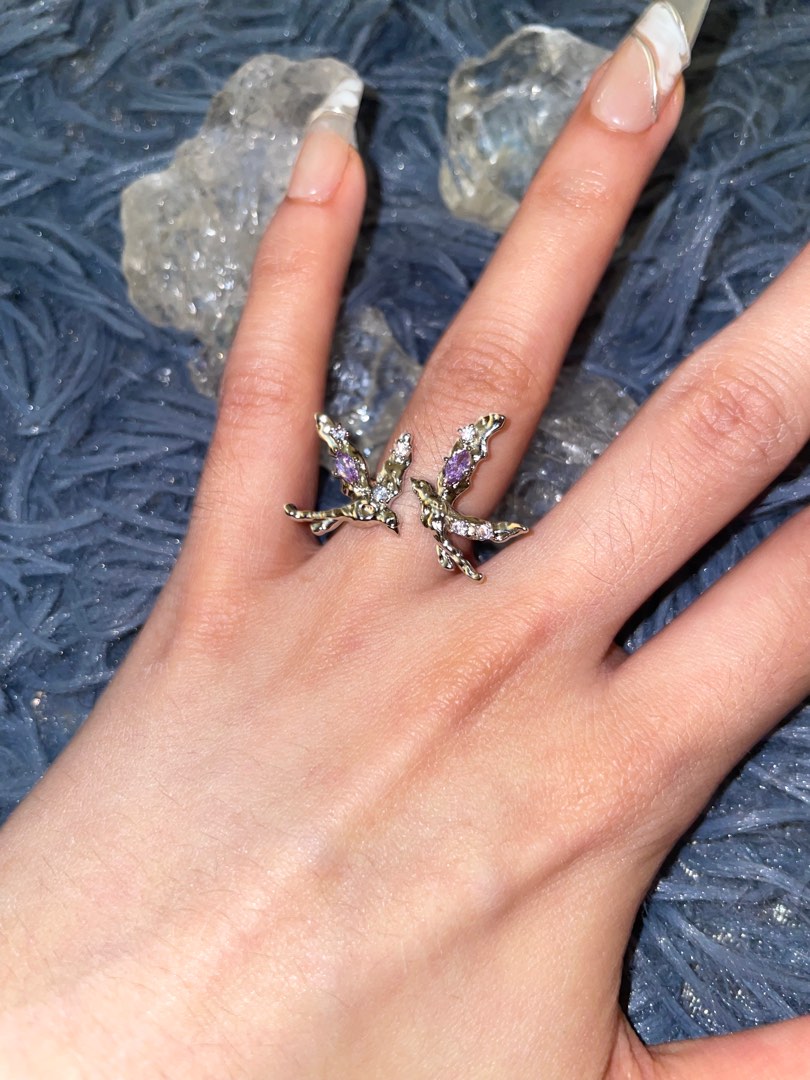 Purple butterfly cheap engagement ring