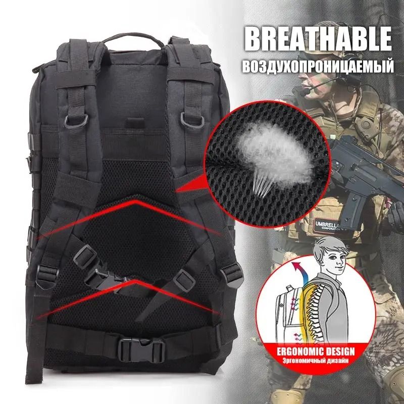 QT&QY 30/45L Man Tactical Backpacks Military Traveling Bags Army Outdoor 3P  Assault Pack EDC Molle Pack For Trekking Hunting Bag