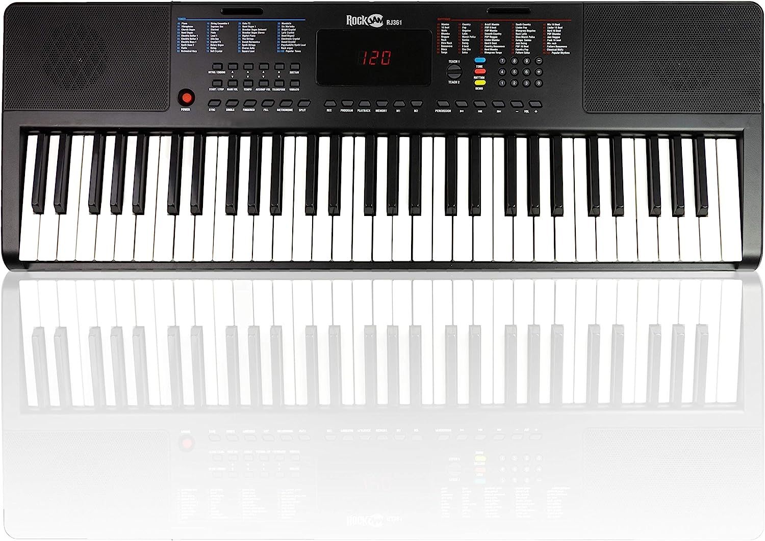 RockJam Compact 61 Key Keyboard with Sheet Music Stand Power Supply Piano Note Stickers Simply Piano Lessons 61 Key Compact Keyboard Piano
