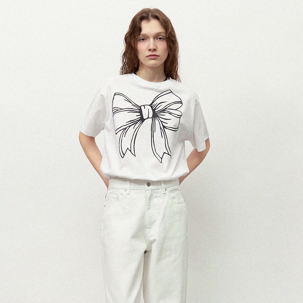 RONRON BIG RIBBON LINE T SHIRT, 女裝, 上衣, T-shirt - Carousell