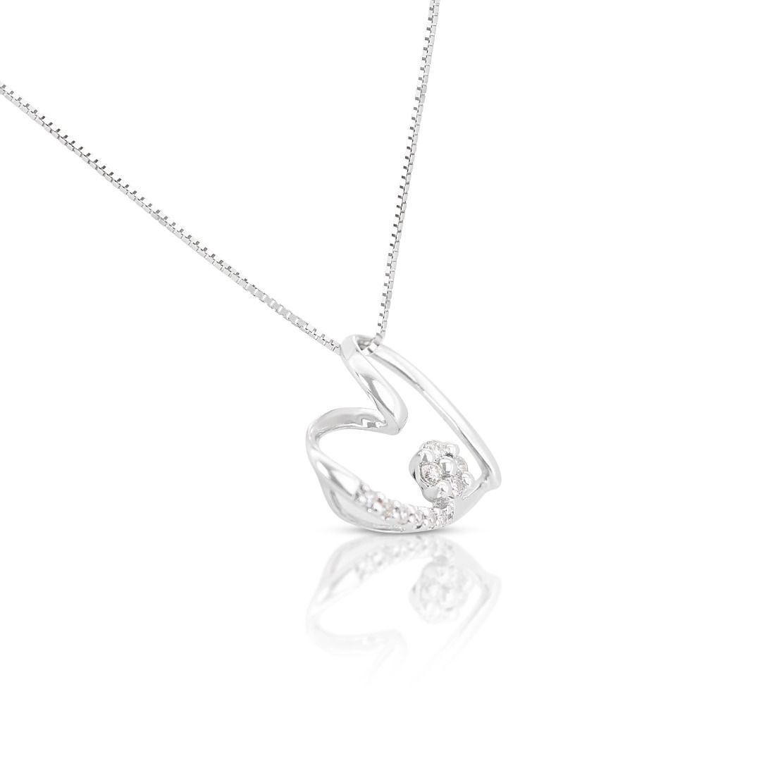 Simple yet Elegant Diamond Heart Necklace set in gleaming 10K White Gold SP WG 206387