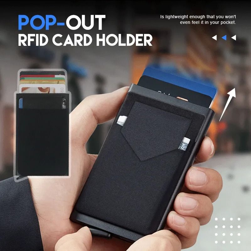 Slim Aluminum Wallet With Elasticity Back Pouch ID Credit Card Holder Mini  RFID Wallet Automatic Pop up Bank Card Case, 男裝, 手錶及配件, 銀包、卡片套- Carousell