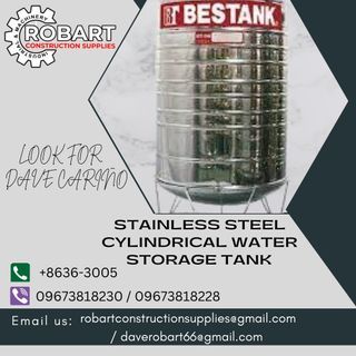 STAINLESS STEEL CYLINDRICAL WATER STORAGE TANK