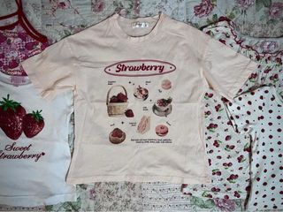 [SOLD] Strawberry Tees/Tops/Shirt For Sale! Authentic, Strawberry Shortcake. | coquette baby tees strawberry shortcake aesthetic kawaii kidcore kawaiicore kitchie y2k strawb vintage rare authentic