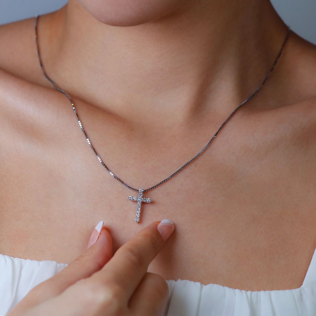 White gold cross and chain clearance womens