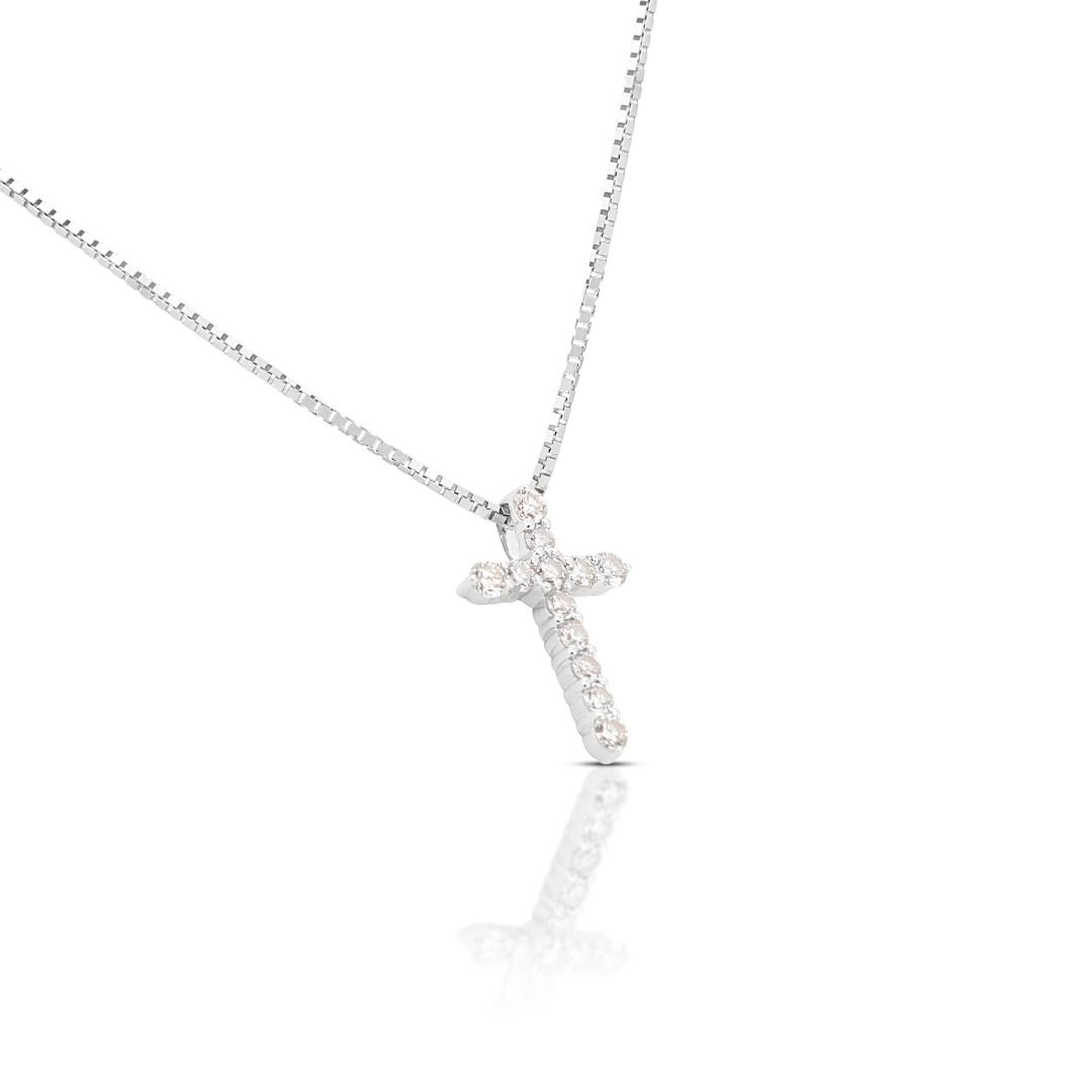 Stunning 18K White Gold Cross Necklace with 0.41ct Natural Diamonds SC WG 205949