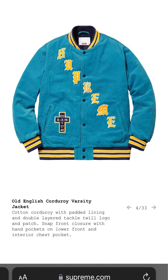 supreme old english varsity jacket