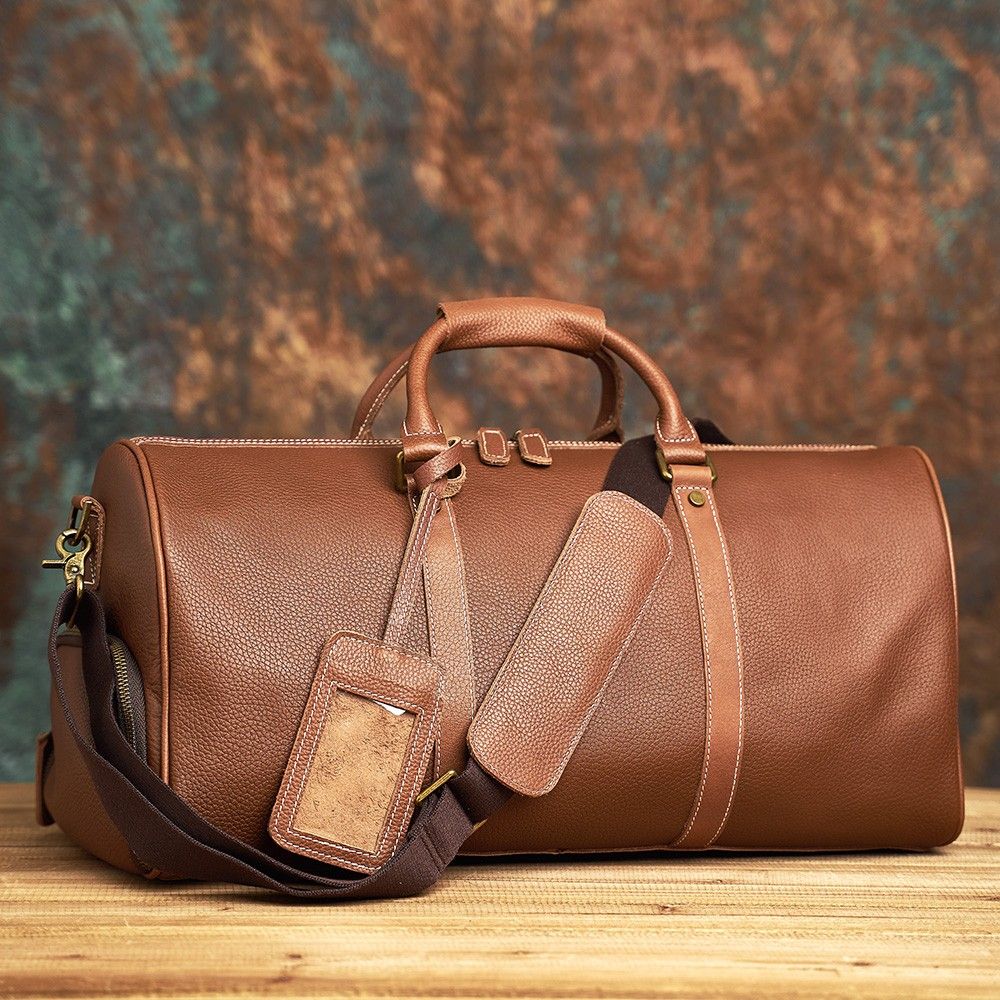 Travel Bag Leather Full grain Genuine Leather Black Brown Men