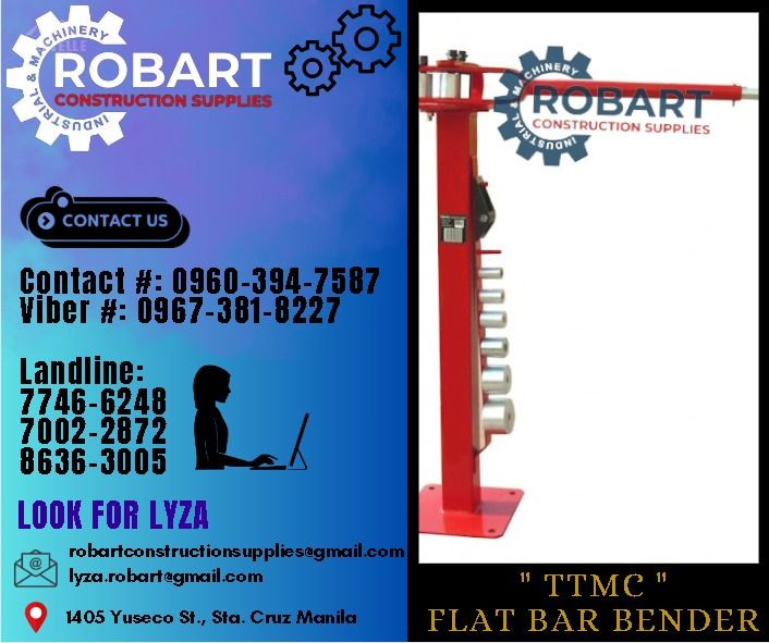 "TTMC" FLAT BAR BENDER (Category: Construction Tools & Equipment) located in Manila. Submitted by lyzarobart11 (Listing ID 1288285460, Image 1). Description: "TTMC" FLAT BAR BENDER Model: YP-38 Mild Steel Capacity: 8 x 32mm, 6 x 50mm Bending Angle: 0 - 200deg. (24kgs) 𝐒𝐄𝐍𝐃 𝐔𝐒 𝐌𝐄𝐒𝐒𝐀𝐆𝐄 𝐅𝐎𝐑 𝐈𝐍𝐐𝐔𝐈𝐑𝐈𝐄𝐒 ‼️ 0 9 6 7 3 8 1 8 2 2 7 0 9 6 0 3 9 4 7 5 8 7 𝐋𝐚𝐧𝐝𝐥𝐢𝐧𝐞 𝐍𝐮𝐦𝐛𝐞𝐫𝐬: 𝟕 𝟕 𝟒 𝟔 - 𝟔 𝟐 𝟒 𝟖 / 𝟕 𝟎 𝟎 𝟐 - 𝟐 �