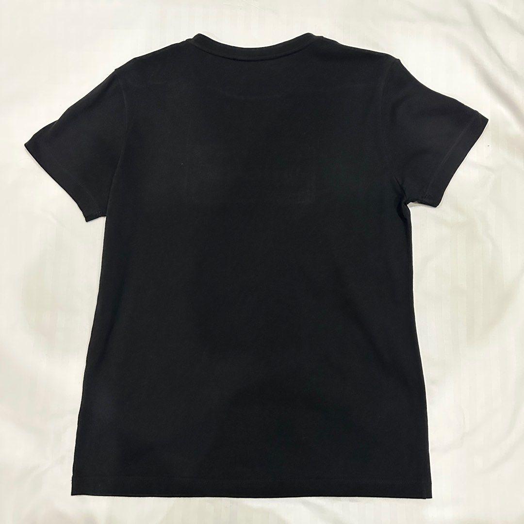 Versace Logo Shirt (Category: Shirts) located in Quezon City. Submitted by ishdeclutters (Listing ID 1288359161, Image 2). Description: Condition: 9.8/10 Color: black with embroidered logo Size: XS-S womens / teens 12 Material: Cotton Brand Style ID: YVFTS295Y0001.