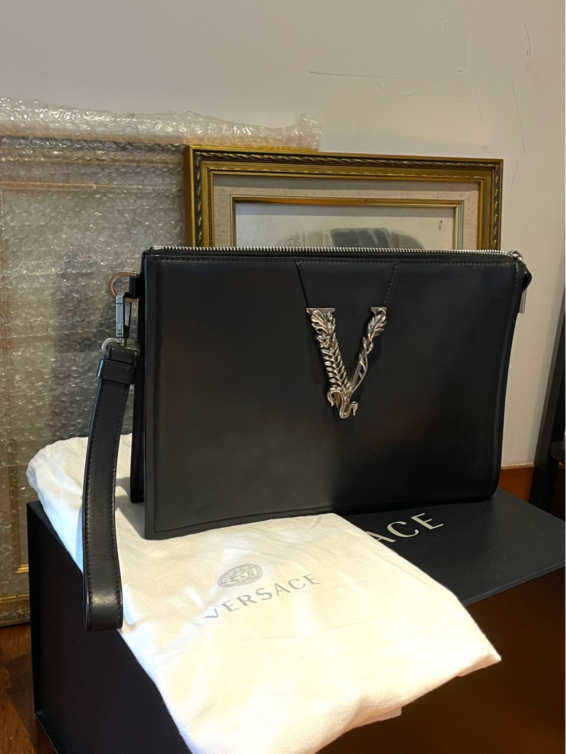 Versace Men s Business Casual Leather Clutch Black Luxury Bags